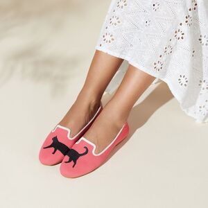 Vivaia Round-Toe Embroidered Loafers Pink Black Cat Size 38 US 7 - 7.5